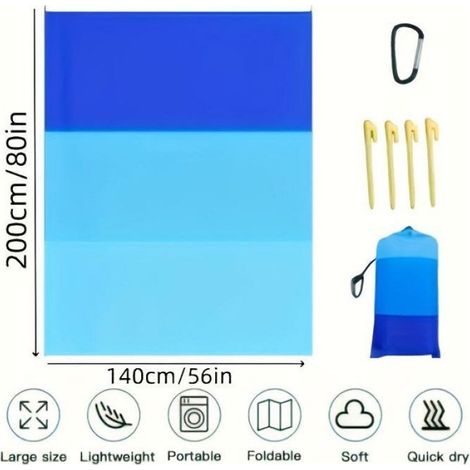 Tapis De Plage - Anti Sable - Imperméable - Antidérapant - Avec Piquets De Fixation - 200x210 Cm (1/4)