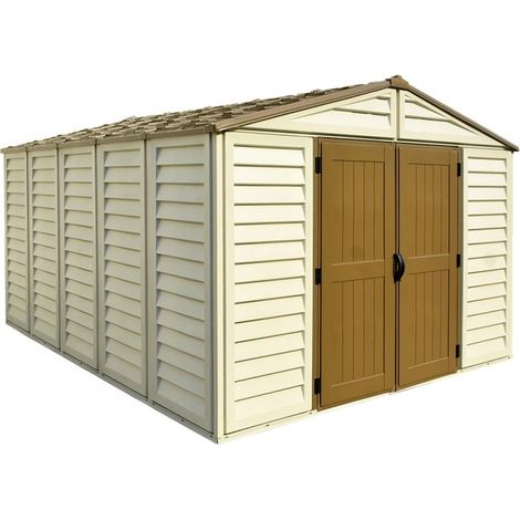 Abri de jardin résine 320 x 396 cm – PVC beige et marron – Résistant aux intempéries – Charge neige 100 kg/m2 – Vent jusqu'à 180 km/h – Ezooza (1/5)
