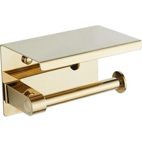 Wand-Toilettenpapierhalter aus goldfarbenem Edelstahl 304, mit Ablage, für Badezimmer. (1/5)
