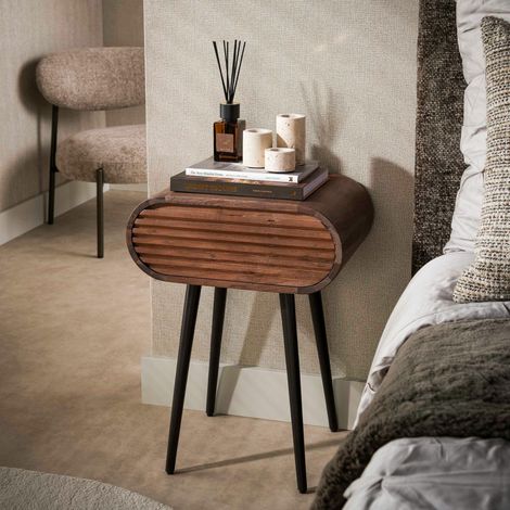 Table de chevet en bois d'acacia foncé 1 tiroir NAKO (1/5)