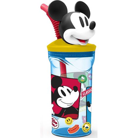 Bicchiere con Cannuccia Mickey Mouse CZ11336 3D Azzurro (1/5)