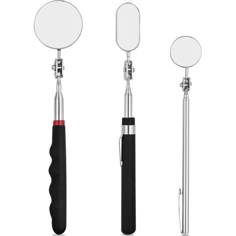3 Pièces Miroir D'Inspection Télescopique, Rotatif 360 Degrés, Acier Inoxydable, Pour Véhicules Et Mécanique
