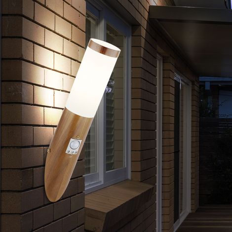 Außenleuchte Wandlampe Fackelleuchte mit Bewegungsmelder Fassadenbeleuchtung Wandleuchte, Edelstahl, Holzoptik, 1x E27, DxH 7,6 x 40,5 cm