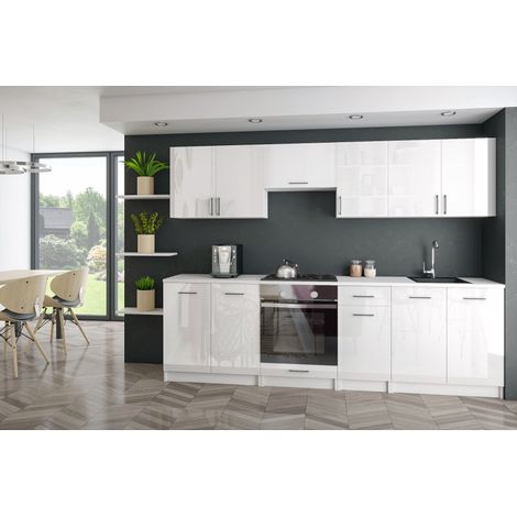 Moderne Küchenzeile LECO 240 cm in weiß Hochglanz – funktionales Design für jede Küche