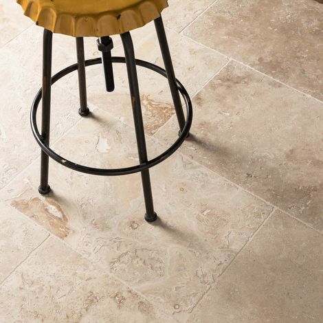Carrelage travertin 2nd choix 61x40,6x1,2 cm – Beige mix – Surface 0,2476 m² – Pour intérieur et extérieur