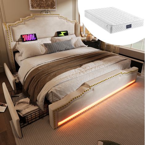 lit adulte double rangement 160x200 LED velours OKMYHOME (1/5)