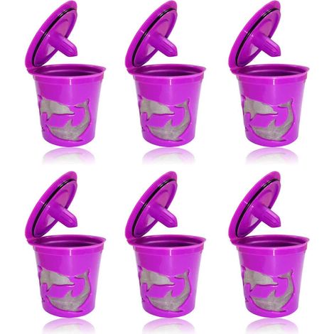 Compatible avec le panier-filtre à café Keurig 2.0, ensemble de capsules K-Cup réutilisables avec 3 capsules rechargeables violettes et rouges. (1/5)