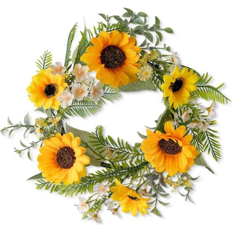 Couronne Porte Tournesols Artificiels, Été, Déco, Entrée, Mur, Fenêtre, Chaleureux, Joyeux, Extérieur (1/5)