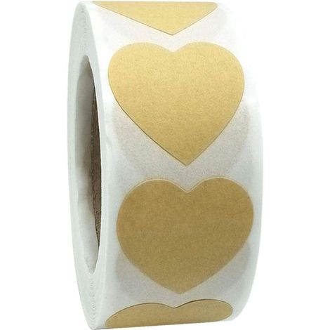 Sollbry Étiquettes autocollantes en forme de cœur, rouleau d'étiquettes de remerciement, usage professionnel ou personnel, papier kraft, 2,5 cm (coeur)
