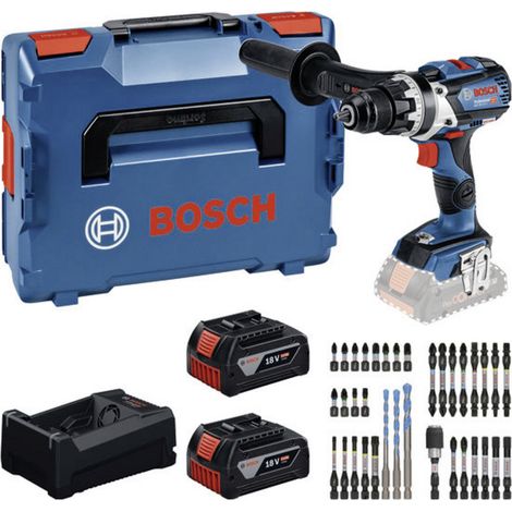 Kit d'outils Bosch : GSR 18V-110 C + 2x GBA 5.0Ah + GAL 12V\/18V-80 + kit d'embouts en L-BOXX