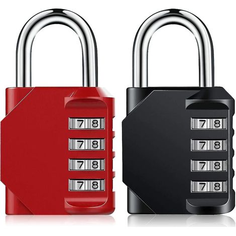 Set aus 2 wasserdichten 4-stelligen Zahlenschlössern für den Außenbereich, zurücksetzbar, schwarz und rot.