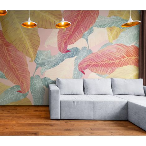 Papier Peint Feuillage - Feuilles Pastel Exotiques - 150 x 250 cm (1/2)