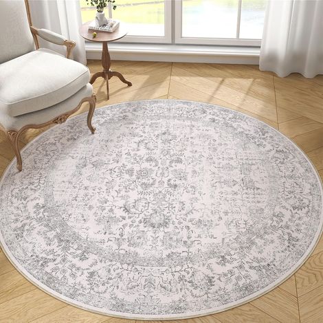 Vintage Tapis Salon Rond 120cm Gris Lavable en Machine Rug Chambre Rugs,Chambre,Adulte Carpets, Descente de Lit,AntidéRapant,Chambrel Mangerded Carpet,Doux Poil Ras (1/5)
