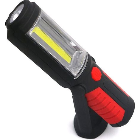 Lampe Torche LED Rechargeable Mains-Libres 3W Baladeuse à LED COB 2 en 1 Lampe de Poche pour Camping/Randonée/Auto/Garage/Atelier, Deux Modes d'Allumage, Rouge