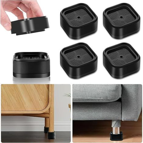 Lot de 4 rehausseurs de meubles - Rehausseurs de lit réglables et robustes - Pour table, bureau, canapé, chaise, armoire, pieds de lit, chambre d'étudiant - Noir