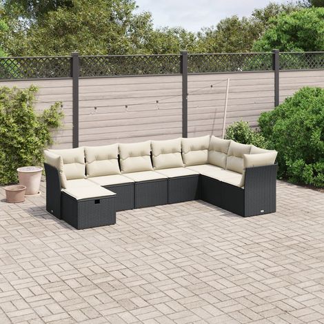 Ensemble jardin 8 places noir résine tressée avec coussins - Salon extérieur modulaire 7 sièges + repose-pied - Acier enduit poudre (1/4)