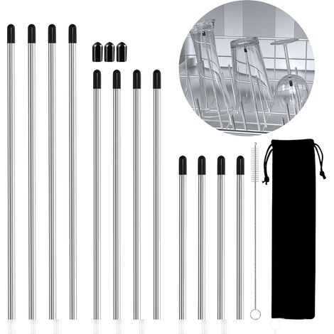 Lot de 12 inserts de lave-vaisselle compatibles avec les bouteilles - Porte-bouteilles en acier inoxydable pour tous les bacs à vaisselle standard avec 15 bouchons en silicone - 3