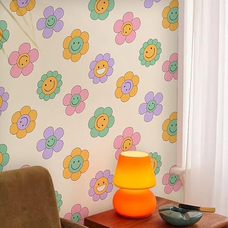 Selbstklebende Tapetenrolle mit buntem Blumenmuster, 100 cm x 40 cm