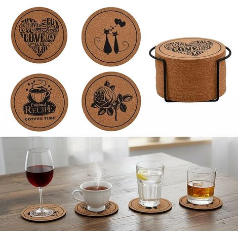 Dessous de Verre en Liège Réutilisables sous Verres Ronds Antidérapants sous Tasse Rond 10cm Diamètre et 5mm avec Support en Métal pour Maison Bureau Bar et Restaurants (1/4)