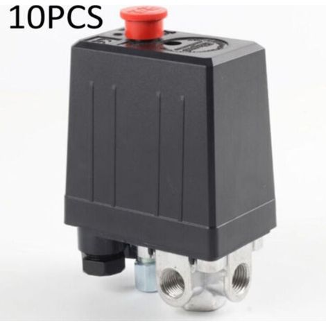 Pressostat de compresseur d'air avec 4 sorties pièces de compresseur de soupape de commande de pressostat, Monophasique, ¼" Port, Pressostat Pour Compresseur, 10 Bar/145psi (Lot de 10)