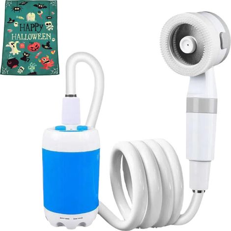 Pompe de douche de camping rechargeable - Débit réglable, idéale pour les voyages (serviette sur le thème d'Halloween incluse)-AquaForge (1/5)