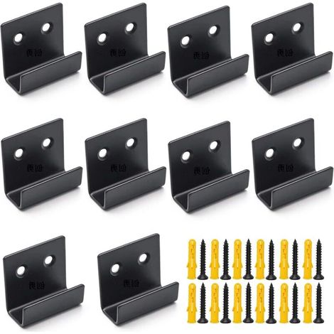 Ganci da parete in acciaio inox nero – Confezione da 10 staffe a U resistenti per specchi, cornici pesanti e mosaici (20 viti + 20 tasselli)