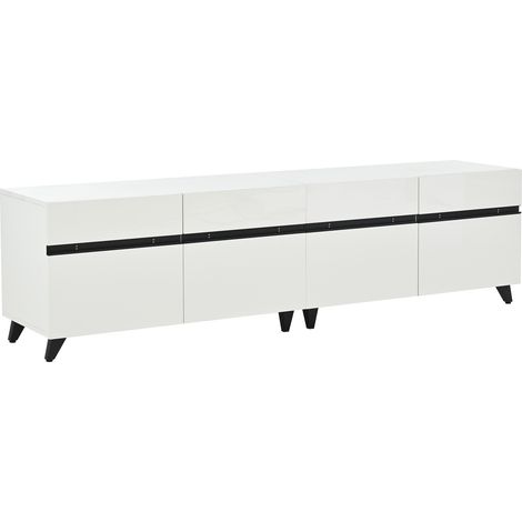 TV-Lowboard 180 x 40 x 49 cm Weiß MDF mit 4 Schränken und schwarzen Füßen (1/5)
