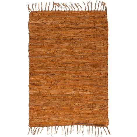 STAIRS - Tapis en cuir tressé orange 60x90 (1/3)