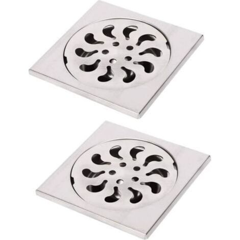 2pcs Siphon de Sol Acier Inoxydable, Grille de Douche Carrée Filtre de Douche Drain de Douche Attrape Cheveux pour Salle de Bain, 90x90x30mm (1/5)