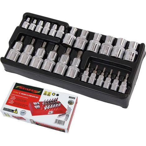 Neilsen 25pc Torx Bit Star E Socket Set T7 - T50 Trx 1/2" 1/4" Sockets