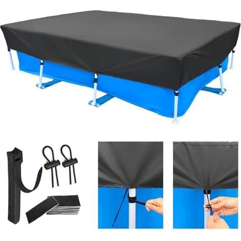 220 x 150 cm Poolabdeckung Rechteckige Schwimmbad Abdeckung für Oberirdischen Pool Easy Set Solar Pool Cover Dicker und Langlebiger aus 210D Heavy-Duty Wasserdicht Oxford Stoff (1/5)
