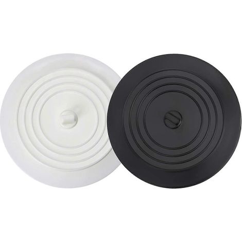 Lot de 2 bouchons de baignoire universels de 15 cm (6 pouces), bouchons d'évier de cuisine en silicone, pour éviter les fuites (blanc et noir). (1/5)