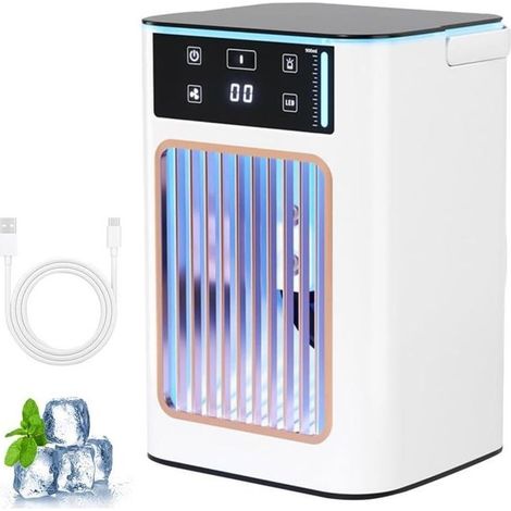 Ventilateur de table (blanc) - INCOMPARABLE - Mini climatiseur USB - 900 ml - 3 vitesses - Ultra silencieux-AquaForge (1/5)