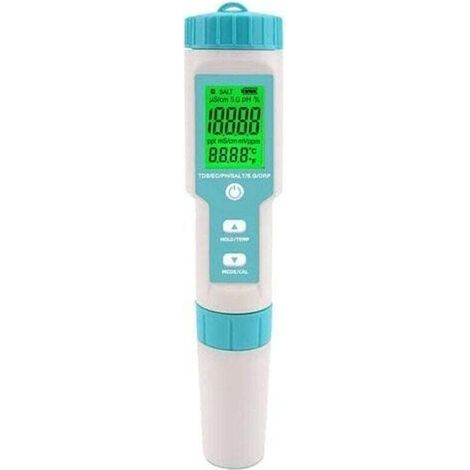Medidor digital de salinidad 5 en 1 para piscinas: Medidor de pH y salinidad para agua sucia, piscinas, jacuzzis y spas de natación (1/4)