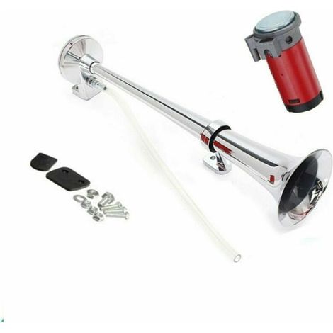 12V 150db Klaxon de Voiture 18 Pouces D'air Klaxon de Camion Avertisseur pneumatique Corne de brume Chrome avec compresseur Voiture Camion Bus 1pcs (1/4)