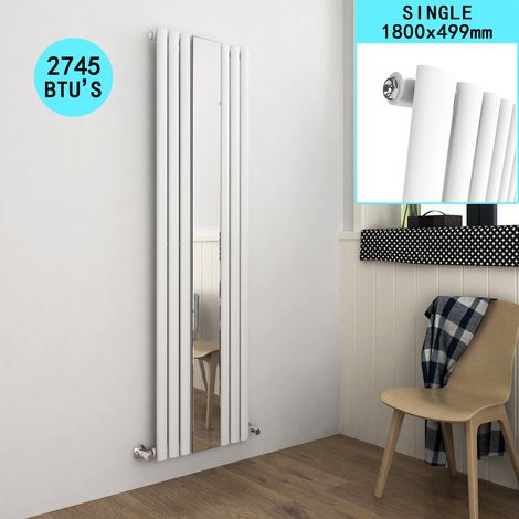 ELEGANT Bathroom Radiator Vertical Column 1800 x 499 mm Oval Single Panel Designer Heater White Mirror Radiator (1/5)