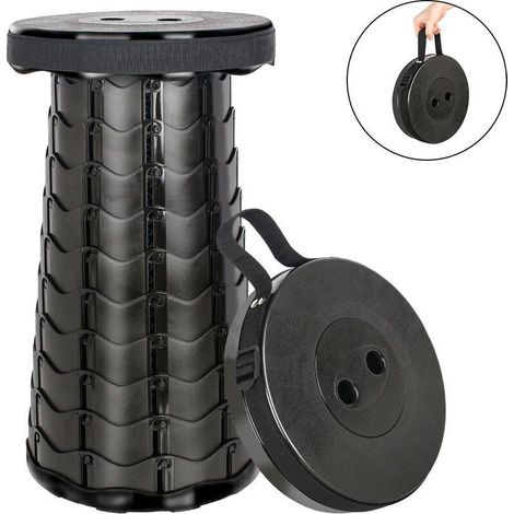 Black Portable Outdoor Folding Telescopic Camping Stool for Fishing/BBQ/Indoor/Outdoor Activities with Maximum Load Capacity of 150kg (1/5)