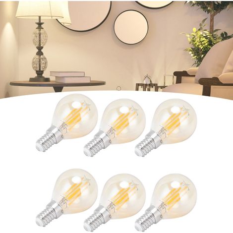 Lot de 6 ampoules LED G45 à filament doré, 2700K, 4W, culot E14, verre transparent, lumière blanc chaud, 220-240V. (1/5)