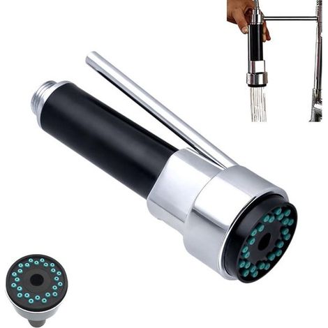 1 pièce - Pommeau de douche - Surface chromée polie - Noir - Argent - Économie d'eau - Mitigeur avec pommeau de douche rabattable - Pommeau de douche - Ressort de rechange pour pistolet de douche Noir (1/5)
