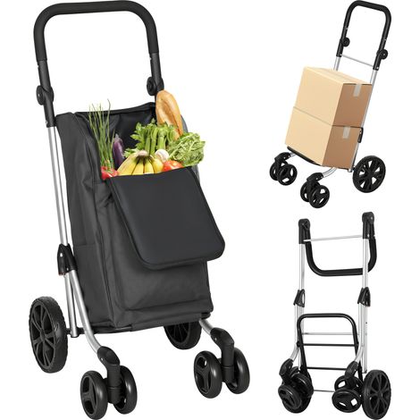 Chariot de courses pliable avec compartiment isotherme, 6 roues, 46 L, gris foncé (1/5)