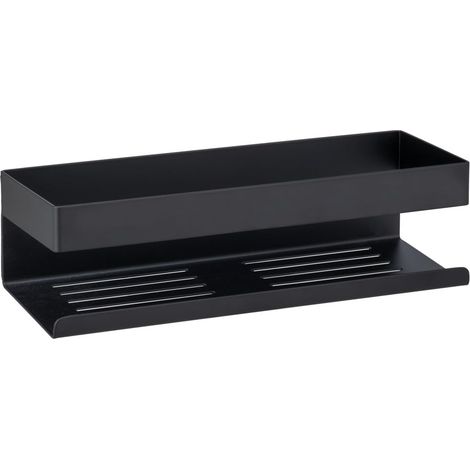 Étagère Murale pour Salle de Bain Genova Black Fixation sans perçage Design Élégant Porte Savon Douche DIM 30 x 8 x 10,5 cm INOX Mat Noir (1/4)