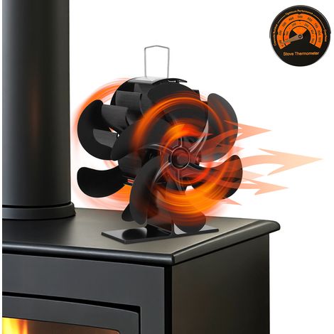 Jiubiaz Ventilateur double face pour poêle à bois, 2 × 6 pales, double moteur, avec thermomètre (1/5)
