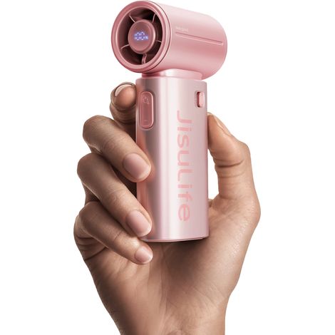 (Rose 5000mAh) Ventilateur portable à main, flux d'air puissant grâce à sa turbine, batterie rechargeable de 5000 mAh. (1/5)