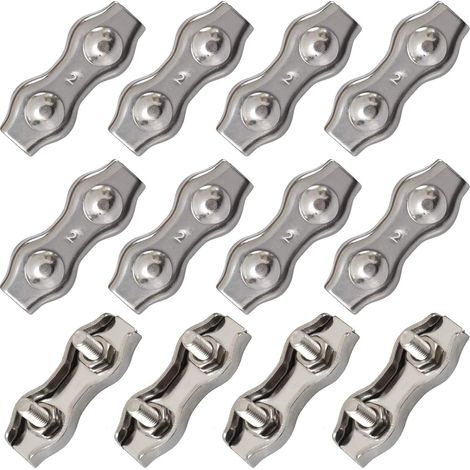 12 Stück Doppelkabelklemmen aus Edelstahl, M2-Kabelklemmen für 1,5-mm-Metallkabel, silberfarben