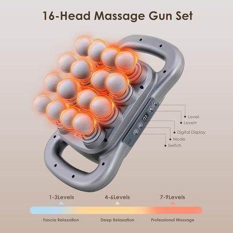 FLITI Electric Massage Gun with 16 Heads, 30 Speeds, ABS, 35W, Quiet, Portable, 2000mAh (1/5)