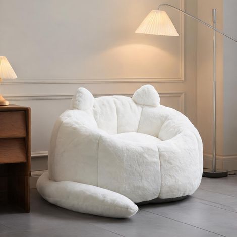 Fauteuil lounge gonflant blanc 112 cm forme de chat en plush (1/5)