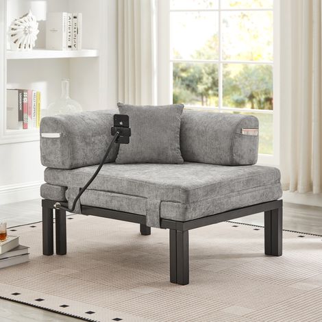 Sofá cama individual plegable terciopelo gris OKMYHOME (1/5)