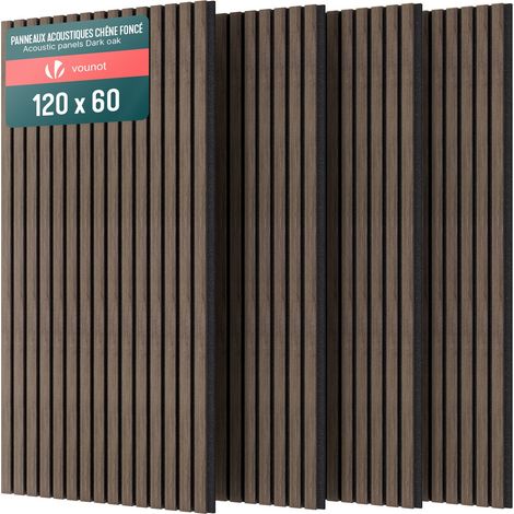 VOUNOT® 4er Set Akustikpaneele 120 × 60 × 2,1 cm, Akustik Wandpaneele in Holzoptik Dunkel-Eiche