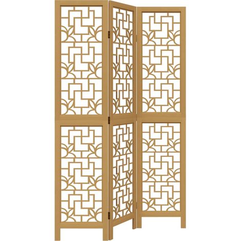 Room Divider 3 Panels Brown Solid Wood Paulownia vidaXL