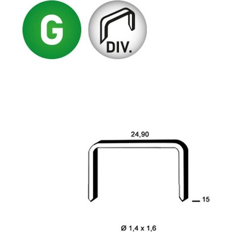 12 600 Agrafes Galvanisées Divergentes Wc-15 - 24.9x15x1.4x1.6 mm - D-Work
